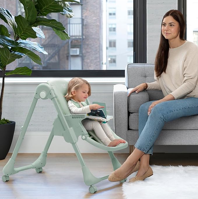 Little Folks by Delta Children 2-in-1 SlimFold High Chair for Babies and Toddlers, Sage Green