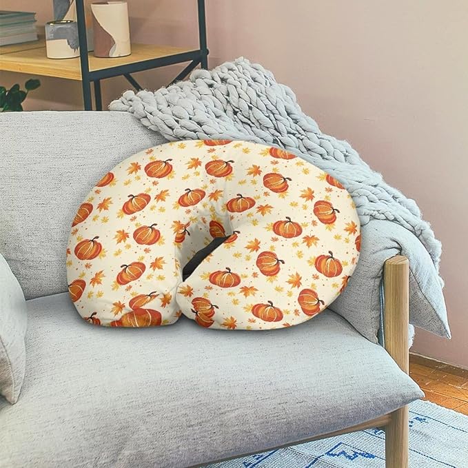 Fall Maple and Pumpkin Baby Nursing Pillow Cover Breastfeeding Nursing Pillow Slipcovers Super Soft Easy to Use and Dustptoof Thanksgiving Decoration