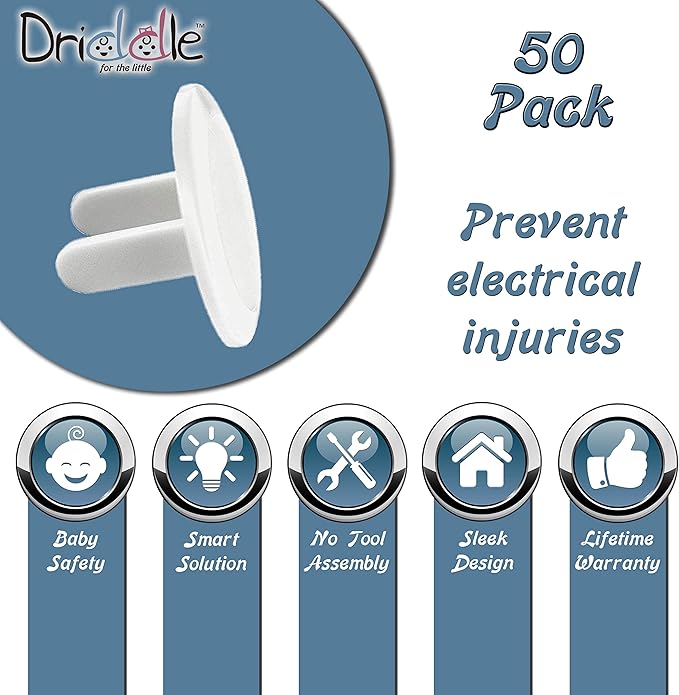 50 Pack - Outlet Plug Baby Safety Covers - Protect Little Kids from Electrical Danger with Child Proof Socket Caps - White - Driddle