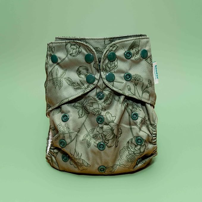 Kinder Cloth Diapers Reusable Baby Diapers Pocket Style Athletic Wicking Jersey, Wet Bag, Newborn to Potty Training 7-60lbs, One Size, Inserts NOT Included (Tranquil Garden, 5 Pack, Without Inserts)