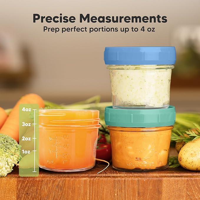 KeaBabies 12-Pack 4oz Glass Jars with Lids - 12pk Small Glass Baby Food Containers with Lids, Leak-Proof, BPA-Free, Purees & Baby Snack Containers Storage, Microwave, Dishwasher & Freezer Safe