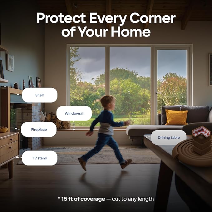 Furniture Edge 16.2ft & Corner Guards | Protective Foam Cushion | 15ft Bumper 4 Adhesive Childsafe Corners | Baby Child Proofing Foam Set for Table, Fireplace, Countertop | Brown