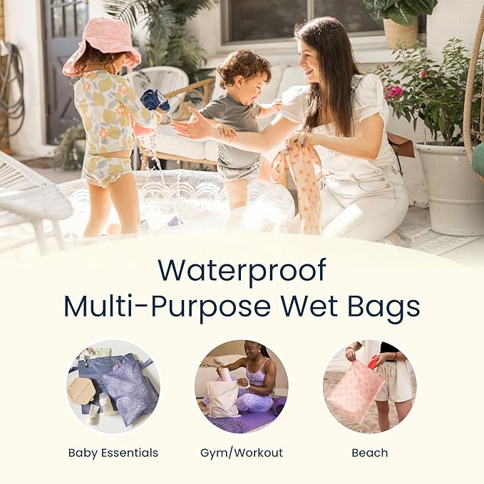 Tiny Twinkle Mess Proof Wet Bags | 2-Pack Reusable Waterproof Wet Bags for Swimsuits | Baby Clothes | Travel & Diaper Bag (Blue, Black Checkers)