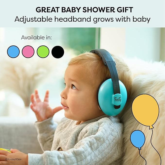 Friday 7Care Baby Headphones - Baby Ear Protection, Noise Cancelling Headphones with Adjustable Headband for Ages 0-24 Months, Blue