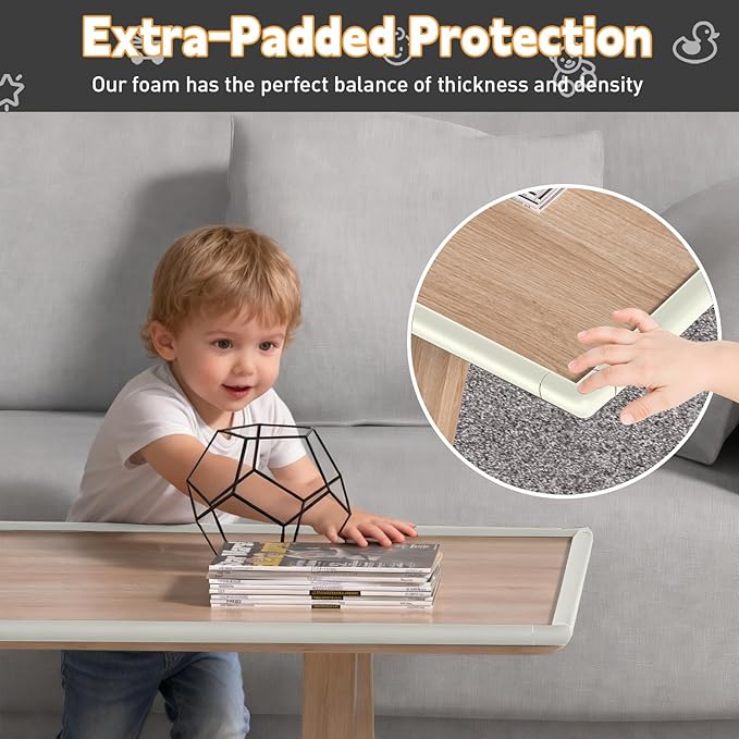 Thick Corner Edge Protector for Baby Proofing, 6.56Ft Furniture Edge Bumper with 10 L-Shaped & Soft Foam Corner Guards,Adhesive Baby proofing Bumper for Table, Small Toddler Bed (White)