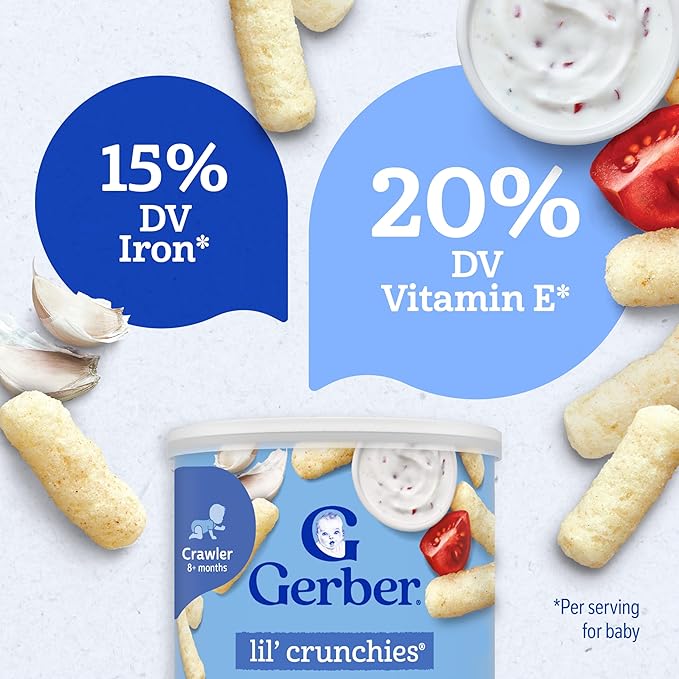 Gerber Stage 3 Baby Food Snacks, Veggie Dip Lil' Crunchies, Snacks for Babies, Baby Led Feeding, 6-Pack