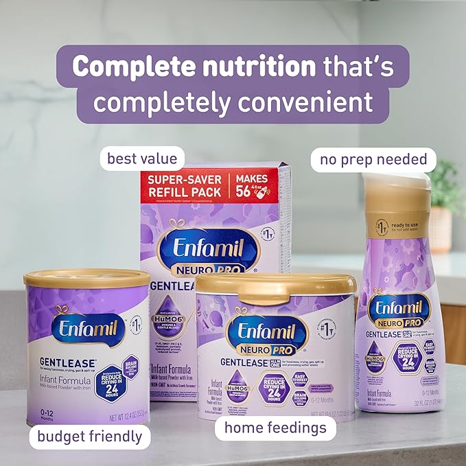 Enfamil NeuroPro Gentlease for Easing Fussiness, Crying, Gas, Spit-up in 24 Hrs, Smaller Proteins for Easy Digestion, Brain Supporting DHA, Prebiotic Blend, HuMO6*, Baby Formula, 35.2 Oz (Pack of 4)