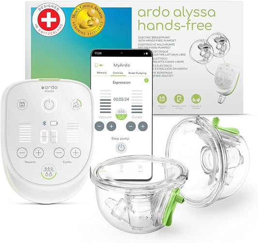 Ardo Alyssa Hands-Free Hospital-Grade Breast Pump, Wearable Cups, Swiss Made, Rechargeable, Medical Grade, Memory Function, Built in Power Pumping, MyArdo App