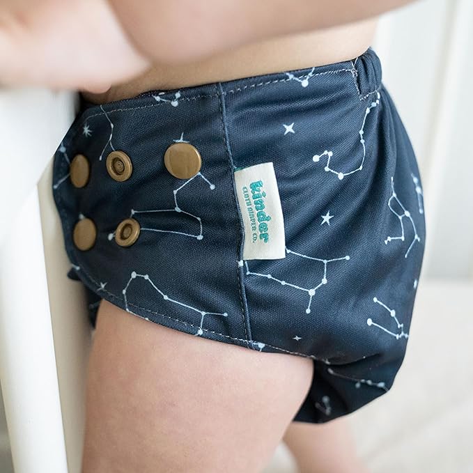 Kinder Cloth Diapers Reusable Baby Diapers Pocket Style Athletic Wicking Jersey, Wet Bag, Newborn to Potty Training 7-60lbs, One Size, Inserts NOT Included (Starlight, 3 Pack, Without Inserts)