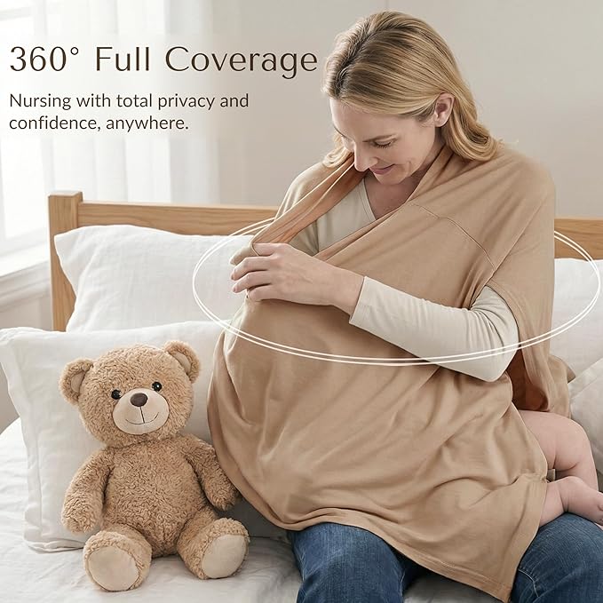 Konssy Nursing Cover for Breastfeeding, 360 Full Privacy Breathable Breastfeeding Cover, Multi-use Carseat Canopy(Clay)