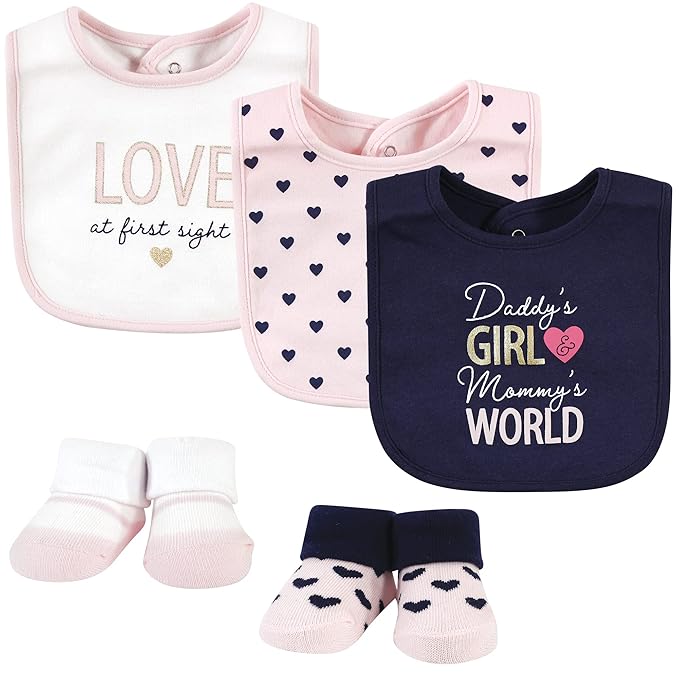Hudson Baby Unisex Baby Cotton Bib and Sock Set, Love At First Sight, One Size