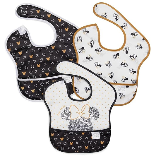 Bumkins Disney Bibs for Girl or Boy, SuperBib Baby and Toddler for 6-24 Months, Essential Must Have for Eating, Feeding, Baby Led Weaning, Mess Saving Waterproof Soft Fabric, 3-pk Minnie Mouse Icon