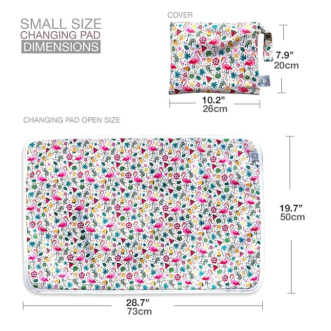 Flockthree Waterproof Baby Diaper Changing Pad with Storage Bag (28.7" X 19.7") Washable Wipeable Reusable Leak Proof Diaper Travel Mat Station Changing Mattress Liner Cribs Bed Cover, Flamingos