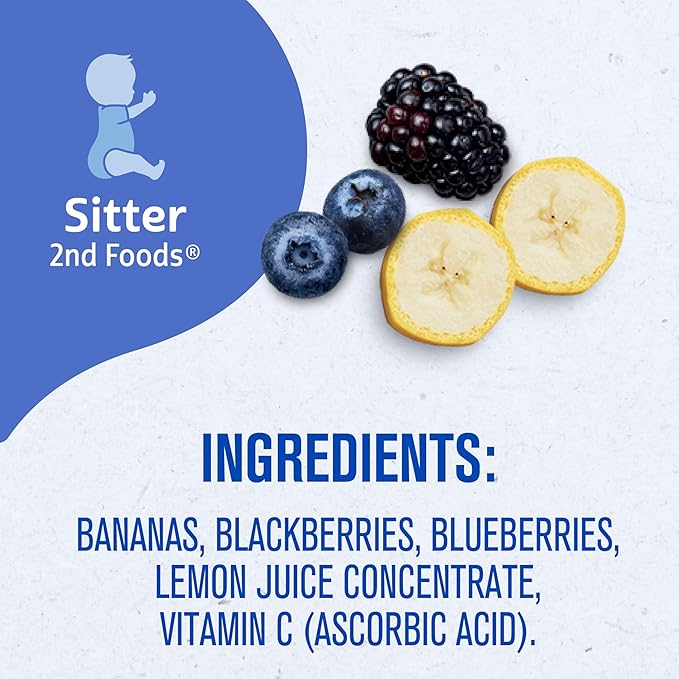 Gerber Stage 2 Baby Food, Banana Blackberry Blueberry Puree Tubs, No Artificial Colors or Flavors, Baby Puree, 16-Pack