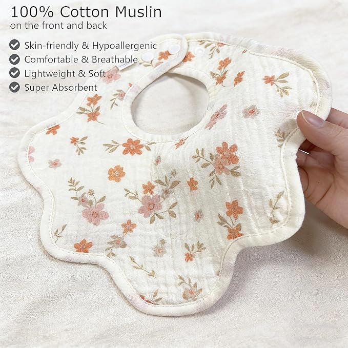 Muslin Bibs for Baby Girl Boy 6 Pack, 100% Cotton Extra Soft Absorbent Bandana Baby Bibs for Drooling and Teething Toddler Baby Girl Newborn Essentials Gifts
