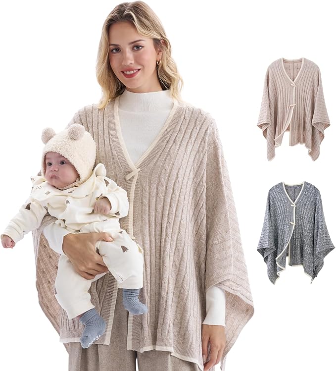 Momcozy Knit Nursing Cover – Soft & Cozy Full Coverage Nursing Shawl for Breastfeeding and Pumping, Versatile Fall/Winter