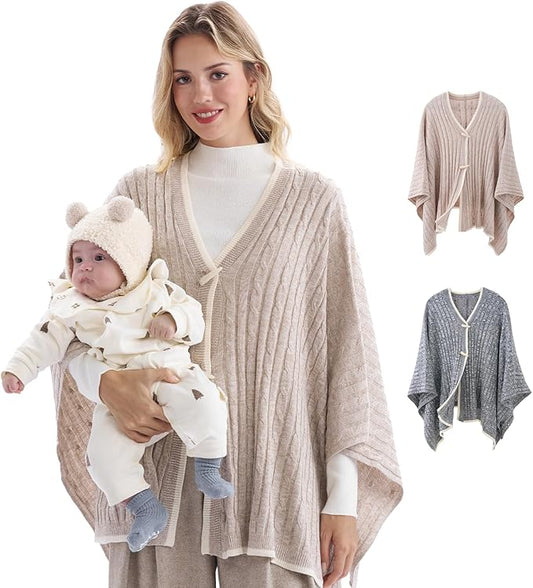 Momcozy Knit Nursing Cover – Soft & Cozy Full Coverage Nursing Shawl for Breastfeeding and Pumping, Versatile Fall/Winter