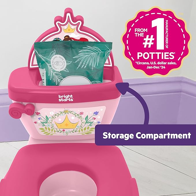 Bright Starts Disney Junior Princess My Size Potty Training Toilet, Toddler Potty Chair with Flushing & Cheering Sounds, Removable Seat with Splash Guard & Handles, Ages 18+ Months, Up to 50 lbs