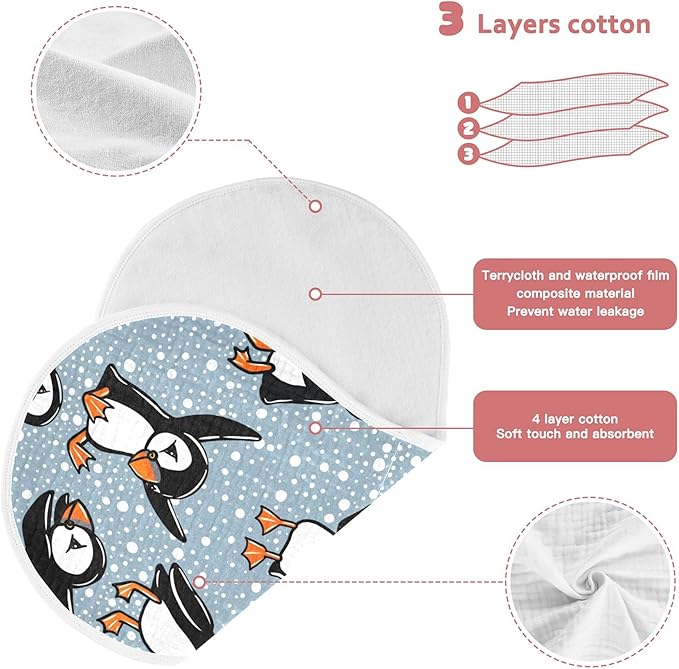 Winter Bird Puffin Burp Cloths Baby Boys Girls Absorbent Soft Cotton Burping Cloths Rags 4 Pack