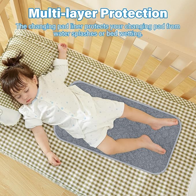 Baby Thicker Diaper Changing Quilted Pad Liner, Non-Slip 3 Pack Heavy Absorbency Reusable Incontinence Pads for Kids Changer Washable Underpads(FDYQ)