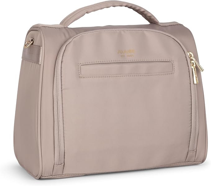 JuJuBe Insulated Bottle Bag, Breastmilk Cooler Bag Fits 3 Baby Bottles, Storage Tote for Nursing Mom, Daycare & Travel, Lunch Bag w/Handle & Shoulder Strap (Taupe)