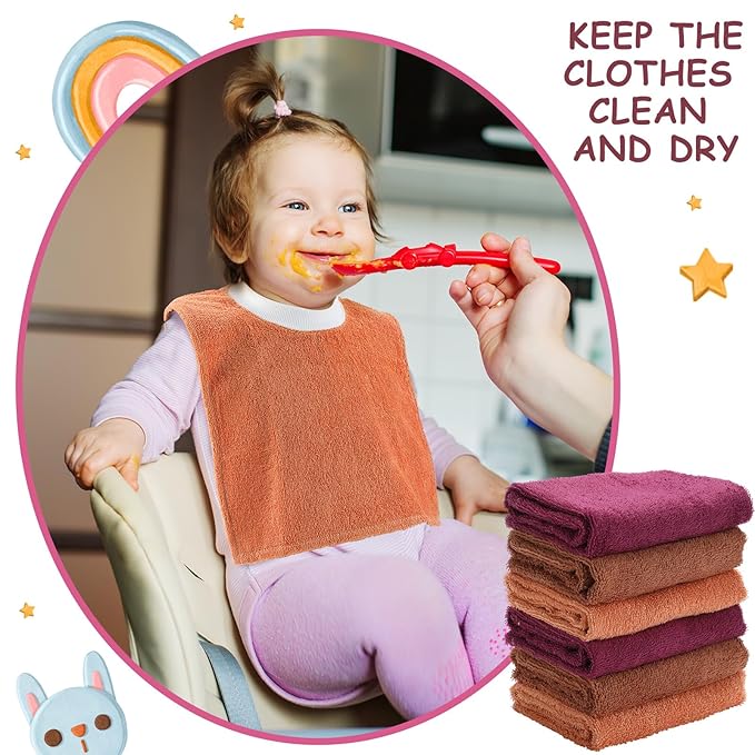 Foaincore 6 Pcs Pullover Baby Bibs Cotton Terry Toddler Absorbent Infant for Feeding and Drooling Towel Bib (Retro Colors)