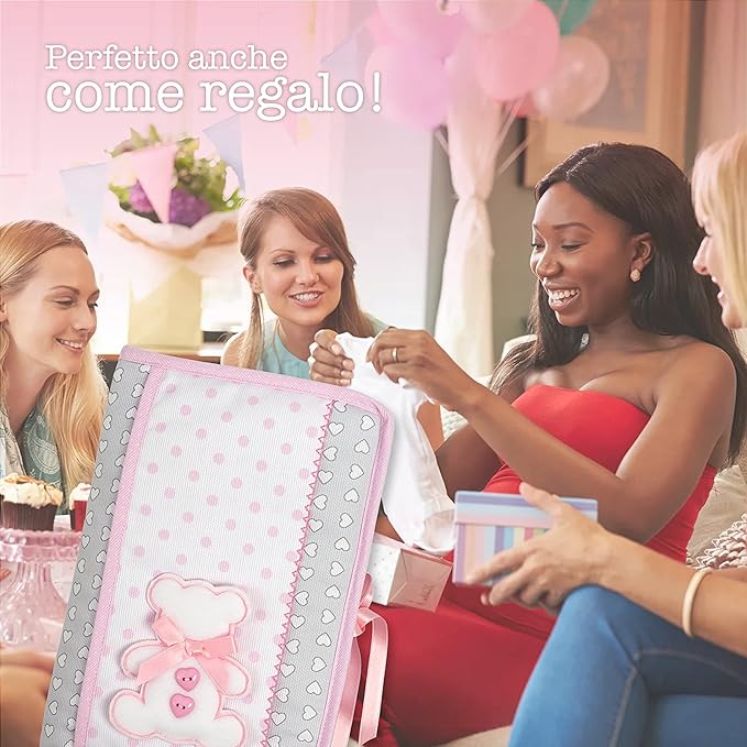Diaper and Wipes Bag, Portable Diaper and Wipes Bag Organizer, with Booklet Opening, Gift Idea for Future Parents, 100% Made in Italy, Pink Colour, AMA1717R