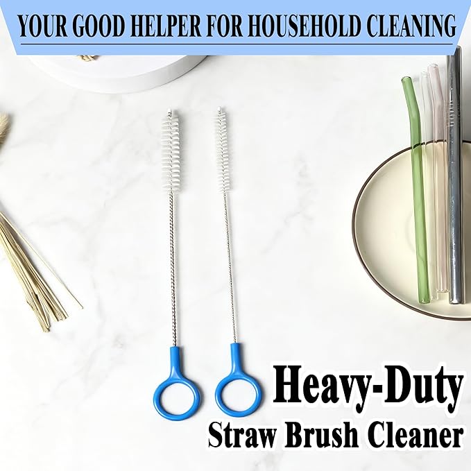 Heavy-Duty Straw Cleaner Brush, 2 Pcs Flexible Straw Brush Set,Reusable Straws Cleaning Brush with Stainless Steel and Nylon Bristles for Baby Bottles,Stanley Cup.
