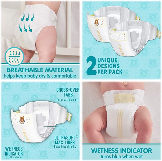 HAO M Mark Premium Baby Diapers - Size 2 (12-18 lbs) 196 Count W/Moist Towelettes