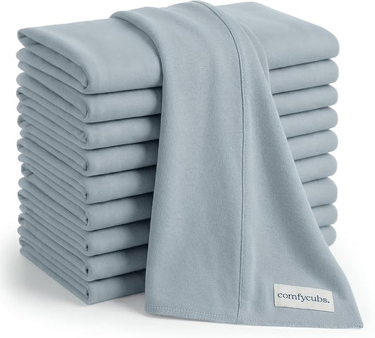 Comfy Cubs Baby Burp Cloths Set (Pack of 10) - Large, 6-Layer, Ultra Absorbent 100% Cotton for Infant Spit-Up, Drool, and Messes - Soft, Gentle, Thoughtful New Born Baby Gifts, Pacific Blue