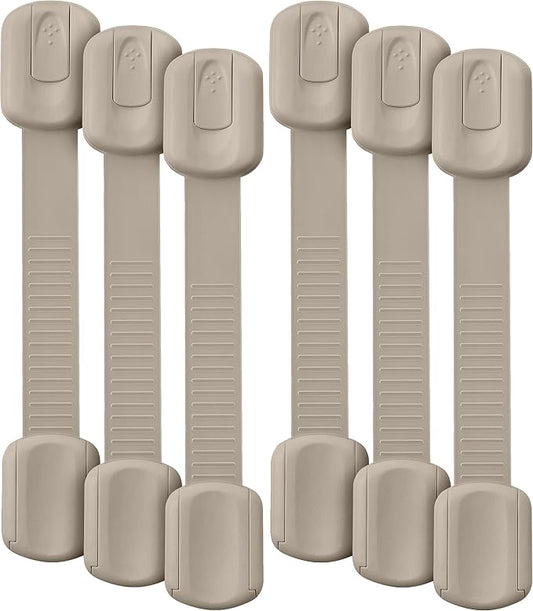 Bates- Child Safety Strap Locks, 6 Pack, Soft Beige, Baby Cabinet Locks with Adjustable Strap Length