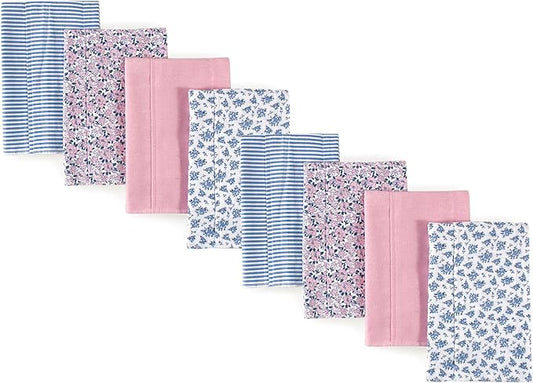 Hudson Baby Cotton Poly Flannel Burp Cloths Multipack, Classic Floral 8-Pack, One Size