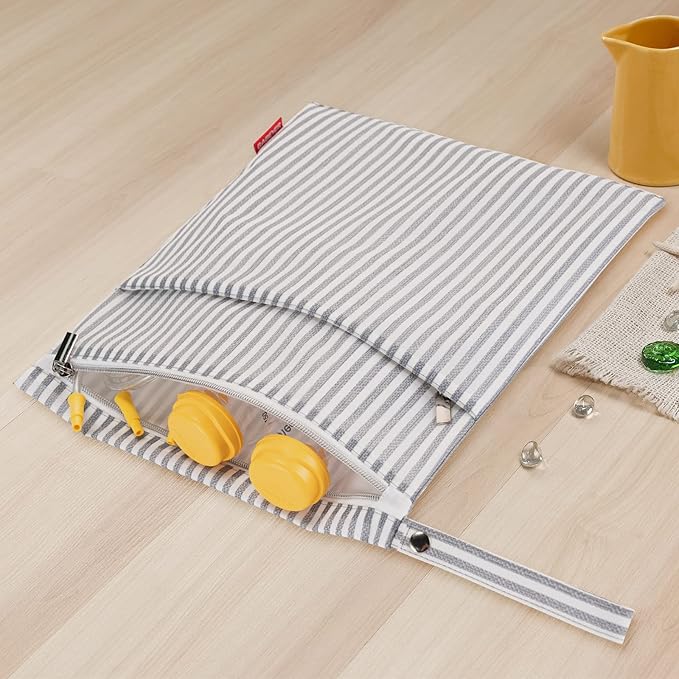 Wet Dry Bag for Breast Pump Parts Storage, Waterproof Pump Parts Bag with Place Mat for Moms Pumping at Work-Straps