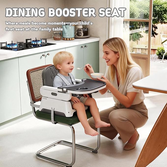 4 in 1 Baby High Chair for Babies and Toddlers, Foldable & Portable Convertible Booster Seat, Adjustable Tray & Footrest, Lightweight, Stable, Easy to Clean, Grey