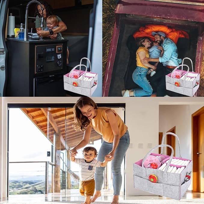 Baby Diaper Caddy is a versatile baby basket designed for nursery storage, car organization, and as a thoughtful gift for baby showers. It is perfect for storing diapers and baby wipes.