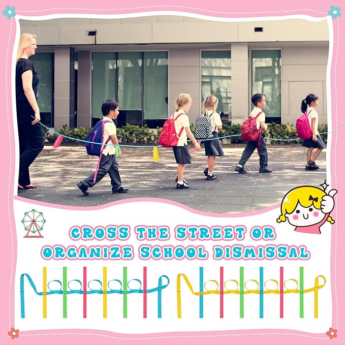 Jexine 4 Pack Children's Walking Ropes with 12 Handles Colorful Outdoor Safety Line for Toddlers Kids Preschool Daycare School Kindergarten Baby, up to 12 Children 2 Teachers