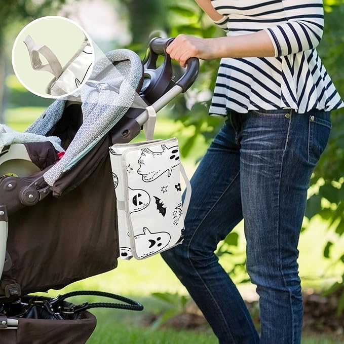 Graffiti Cute Ghosts and Bats Portable Changing Pad, Baby Changing Pad, Waterproof Diaper Changing Travel Bag for Boys and Girls