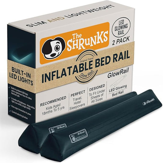 The Shrunks Inflatable Bed Rail for Toddlers |Built-in LED Lights | Blow-up Bed Bumper | Bed Rails for Any Size, Twin, King or Queen, with Non-Slip Grips | Bed Barrier for Toddler | Bed Guard | 2-Pack