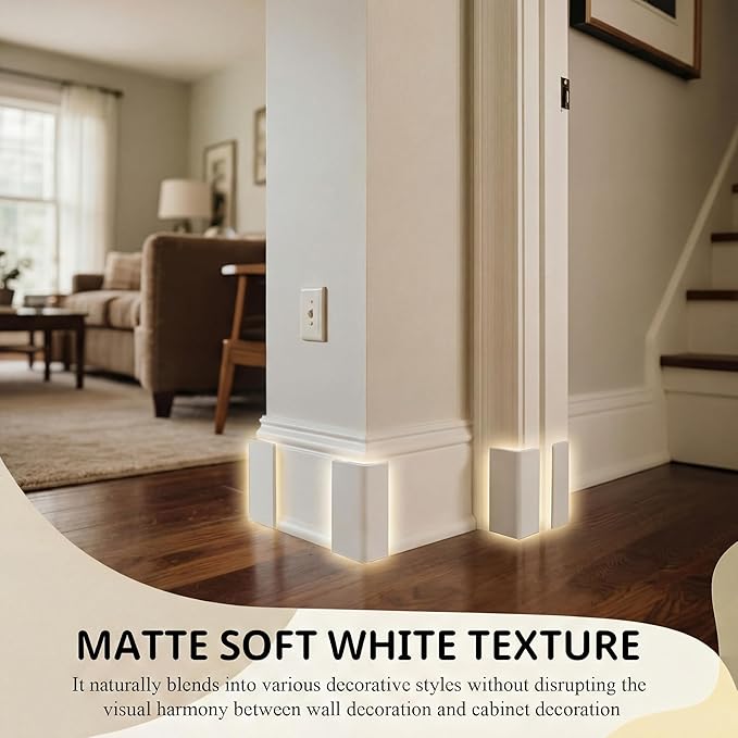 Pangda Baseboard Corners Blocks Self Adhesive Rubber Safety Corner Protectors Proofing Edge Guard Corner Cushion for Wall Furniture Edge(White,4 Pcs)