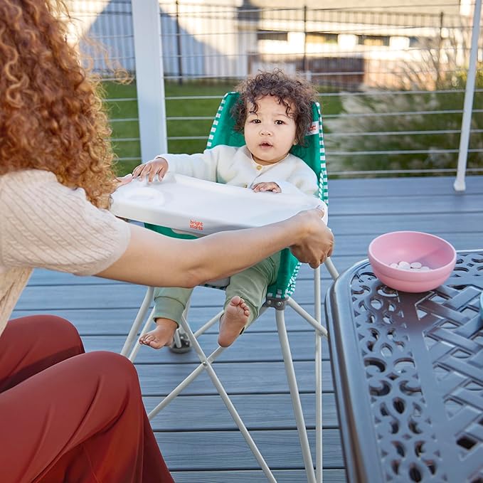 Bright Starts Pop 'N Dine Portable High Chair, Indoor/Outdoor, BPA Free Tray, Easy to Fold, Unisex, Teal, 6 Months +