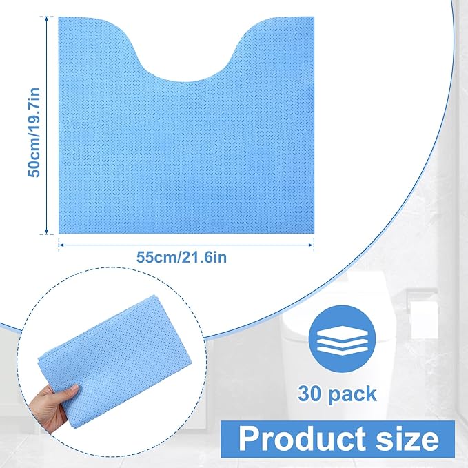 30 Pack Disposable Toilet Mats Non-Slip Toilets Floor Protector from Urine Absorbent Toilet Floor Mat U Shaped Toilets Mat for Bathroom, Blue, 22" x 20"