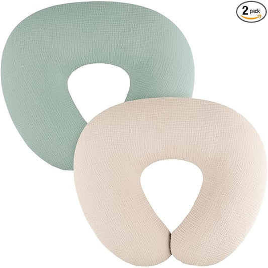 MairMore 2-Pack Muslin Nursing Pillow Covers, Breathable 100% Cotton Breastfeeding Pillow Slipcovers for Standard Nursing Pillows, Soft Covers for Baby Girls and Boys with Zipper