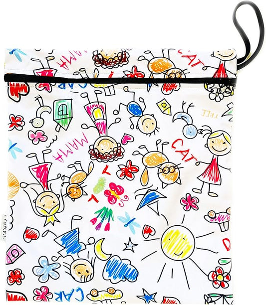 Extra Large Wet Bag, Reusable Waterproof Wet Dry Bag for Swimwear, Cloth Diapers & Travel, Leak-Resistant Fabric with Hanging Loop, 16.93 x 18.11 in (Family)