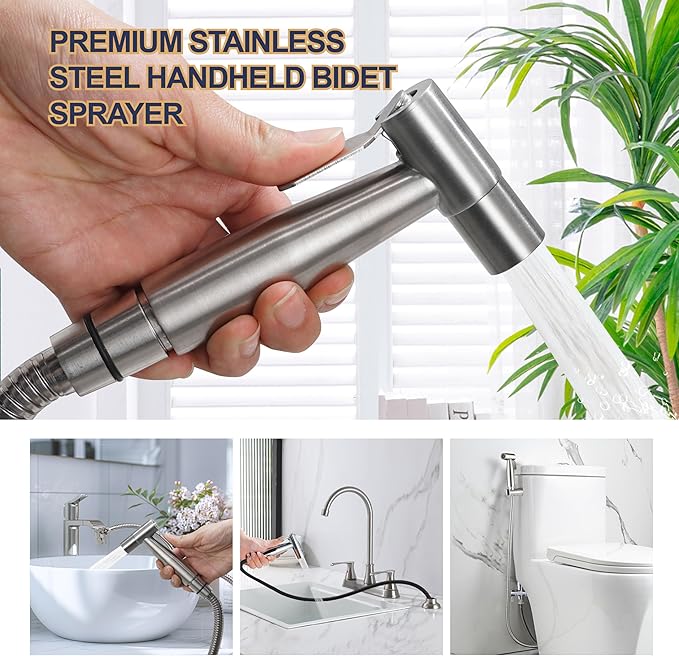 Brushed Nickel Bidet Sprayer Head, Stainless Steel Handheld Shattaf Jet Spray Attachment for Toilet, Baby Cloth Diaper Sprayer with Adjustable Water Pressure Control, 1 Pack