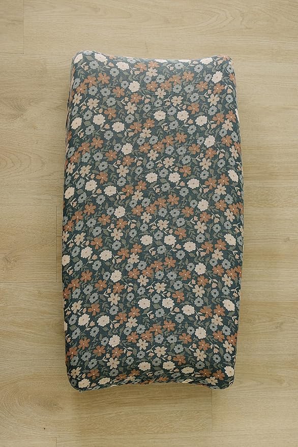 Mebie Baby Changing Pad, Midnight Floral, 100% Muslin Cotton Changing Table Pad Cover for Baby Boy and Girl, Designer Nursery Decor Covers, Diaper Changing Pad Cover for Changing Station