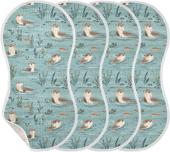 Otter Muslin Burp Cloths for Baby Boys and Girls - 4-Pack Ultra Absorbent Muslin Washcloths, Newborn Towel, Milk Spit Up Rags, Burp Cloth Bib for Unisex, 22 x 11 Inch
