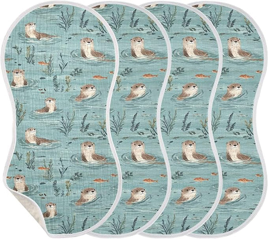Otter Muslin Burp Cloths for Baby Boys and Girls - 4-Pack Ultra Absorbent Muslin Washcloths, Newborn Towel, Milk Spit Up Rags, Burp Cloth Bib for Unisex, 22 x 11 Inch