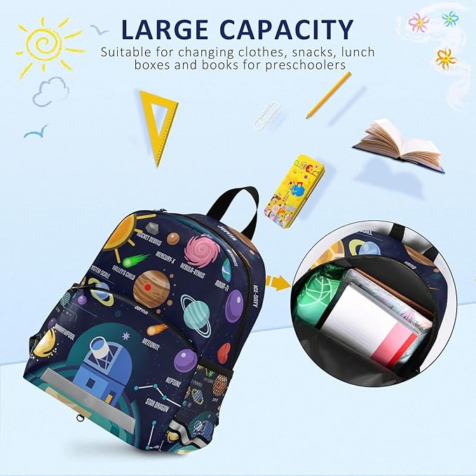 ALAZA Kid's Toddler Backpack for Boys Girls,Universe Infographics Solar System Planets Preschool Bag Nursery Travel Bag Daycare Bag Kindergarten Children Bag with Safety Leash