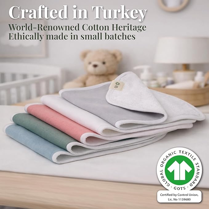 GOTS Organic Cotton Burp Cloths Baby Boy & Girl – 3 Pack Organic Cotton Burp Cloth for Babies, Soft & Plush Long Stable Turkish Cotton for Newborn, Baby Essentials (Blush Mist Collection)