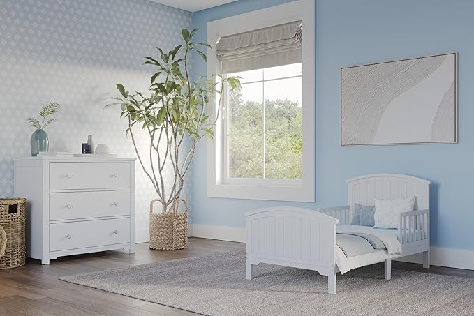 Child Craft Harmony 3-Drawer Dresser with Changing Table Topper, 38" W Nursery Dresser and Changing Station, Smooth Glides, Baby-Safe Finish, Matte White